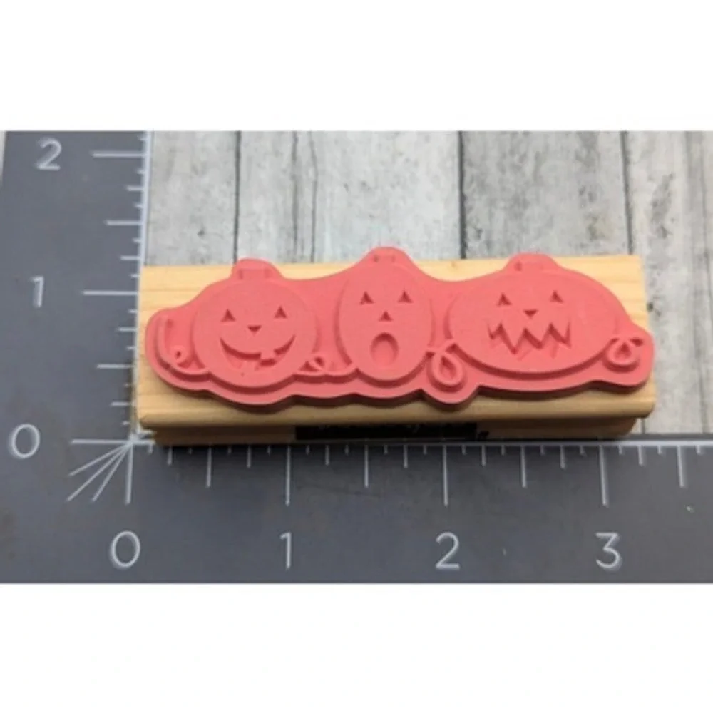 Craft Smart Row Jack-O-Lanterns Pumpkins Rubber Stamp Wood #i15